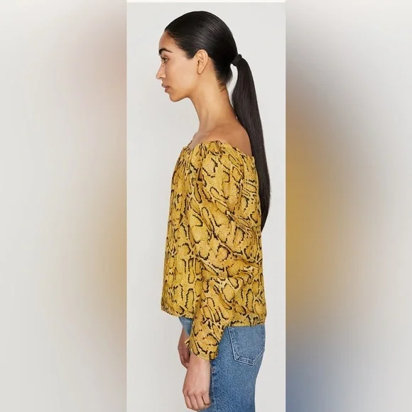FRAME NWOT Off the Shoulder Billow Top in Python Yellow Size XS $445 MSRP - Picture 6 of 12